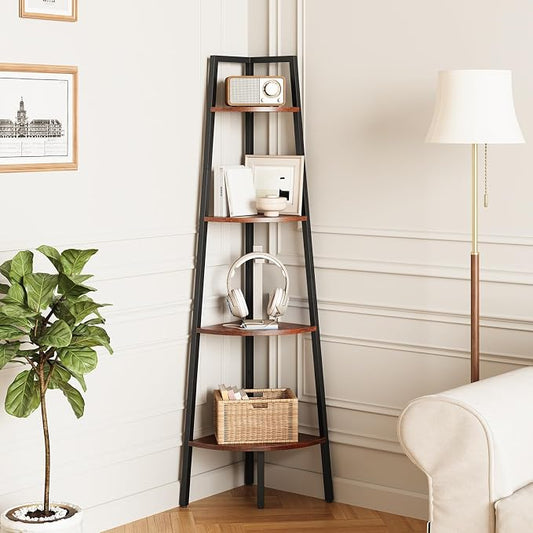 Yoobure 4-Tier Corner Shelf Stand- 54" Tall Corner Bookshelf with Metal Frame, Industrial Ladder Corner Shelves Display Shelf for Bedroom Living Room, Corner Bookcase Corner Plant Stand for Balcony