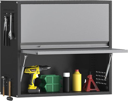 2 Door Garage Wall Cabinet with Up-Flip Door, 25.6" H Metal Wall Cabinet | Wall Mounted Metal Storage Cabinet for Garage,Basement,Ware House Assembly Required