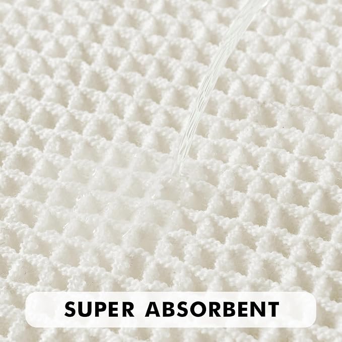 MIULEE Set of 2 Waffle Bathroom Rugs Boho Bath Mat White 20x32 Inch | Non Slip, Super Absorbent, Washable, Ultra Soft, Rubber Backed Bath Rugs for Bathroom Floor Tub Shower