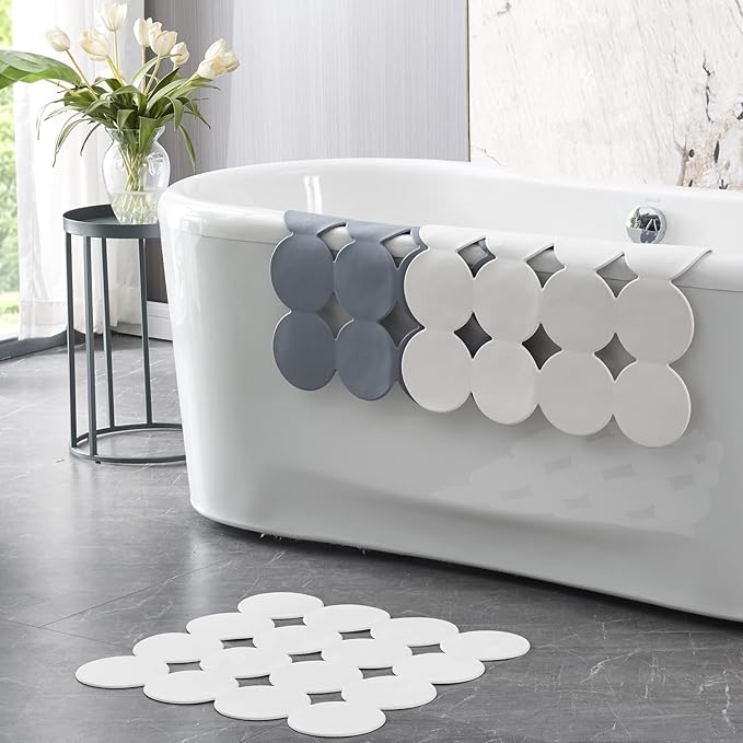 Webos Square Shower Mat Nonslip - Rubber Bathtub Mat with Suction Cups for Inside Shower Bathroom Floor (Grey, 21X21”)
