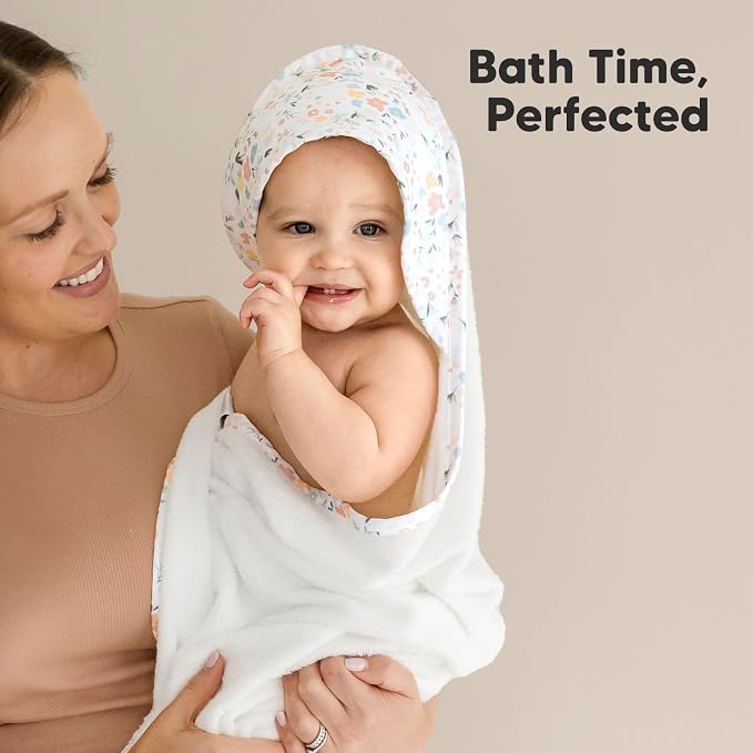 KeaBabies Hooded Baby Towel for Newborn Baby Bath Towels(Wildflowers,35x35) | Viscose Derived from Bamboo, Large Baby Towels with Hood, Boys, Girls, Toddler, Soft Absorbent Baby Bath Essentials