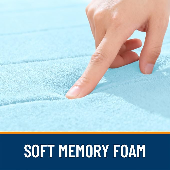 OLANLY Memory Foam Bath Mat 35x16, Super Soft and Absorbent Bathroom Rugs | Sky Blue, Quick Dry Bath Rug, Machine Washable Shower Floor Mats, Bathmat Carpet for Bathroom Floor, Tub and Shower