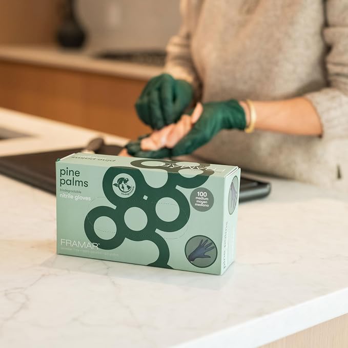 FRAMAR Biodegradable Green Gloves Latex Free Large, Disposable Nitrile | Gloves Large, Cleaning Rubber Glove Disposable, Non Latex Hair Dye Glove 100 Pk