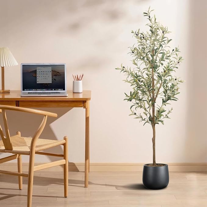 Artificial Fake Olive Tree 5FT 1Pack Faux Olive Tree for Home Decor | Faux Artificial Plants Indoor Fake Potted Plants with Natural Olive Branches and Realistic Leaves for Living Room Decor