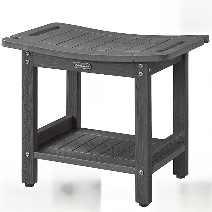 Shower Bench Seat for Inside Shower Waterproof Bath Stool for Shaving Legs | Heavy Duty HDPS Bathroom Bench with Storage Shelf & Adjustable Feet, Anti-Rotting, Save Space, No-Maintenance, Dark Gray