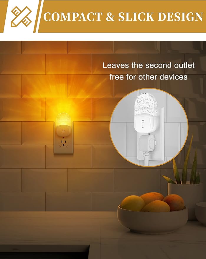 Night Lights Plug Into Wall [2 Pack],Amber Night Light 1800K | Dusk to Dawn Sensor,Adjustable Brightness LED Night Light,for Bathroom Hallway Stairway Bedroom Nursery Room