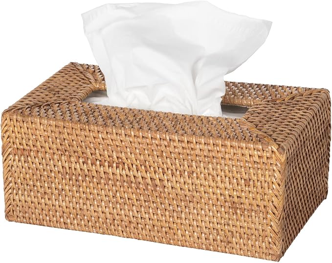 KOUBOO Loma Rectangular Rattan Tissue Box Cover, Wicker Holder, Brown Decor | Handwoven natural texture, easy-access opening, fits standard rectangular tissue boxes, decorative accent for multiple rooms