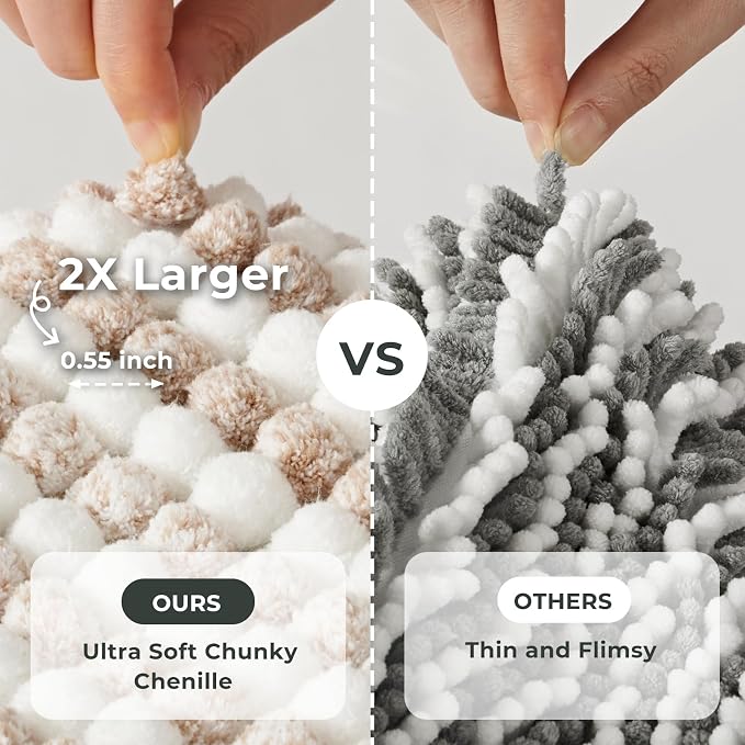 FRESHMINT Chunky Ombre Chenille Bathroom Rug 20"x32", Water Absorbent Soft Bath Rugs for Bathroom Floor, Thick Non Slip Bath Mat Washable Quick Dry Shower Mats, Beige and White | Water Absorbent, Soft Bath Rugs for Bathroom Floor, Thick Non Slip, Washa...