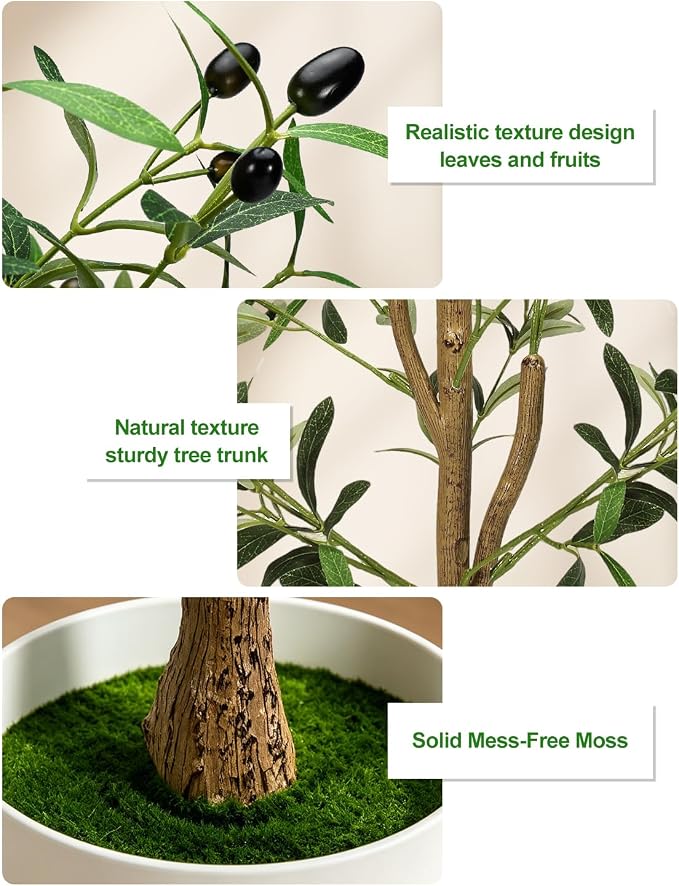 Olive Trees Artificial Indoor 7Ft Tall Faux Plants Large Fake Olivos Tree | Dynamic Lighted Decor,With White Planter & Woven Basket,Realistic Branches and Fruits For Home Hotel Lobbies Office
