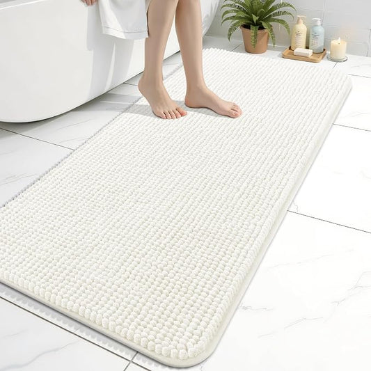 Arotive Chenille Bathroom Rugs 47x24, Soft Absorbent Bath Mat, Ivory | Rubber Backing, Machine Washable Dry Bath Mats for Bathroom Floor, Tub and Shower, Home Decor Accessories