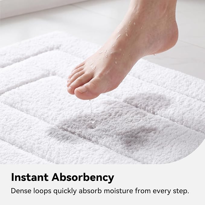GRANNY SAYS White Bathroom Rug 16" x 24", Non-Slip Microfiber Bath Mat | Ultra-soft, with durable TPR backing for reliable grip, fast water absorption, machine washable for small bathroom spaces
