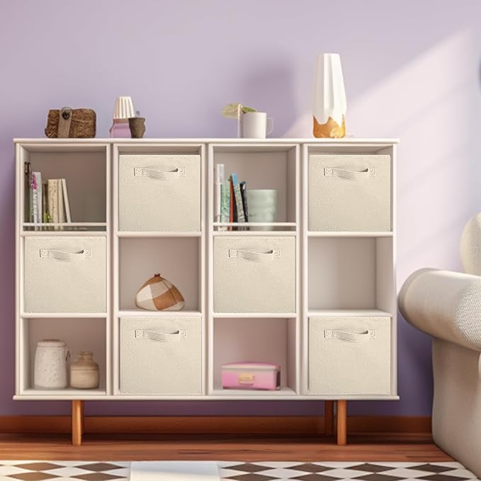 ShellKingdom Storage Bins, Foldable Fabric Storage Cubes And Cloth Storage | Storage Organizer For Closet And Toys, 10.5x10.5x11 INCH, 6 Pack (Beige)
