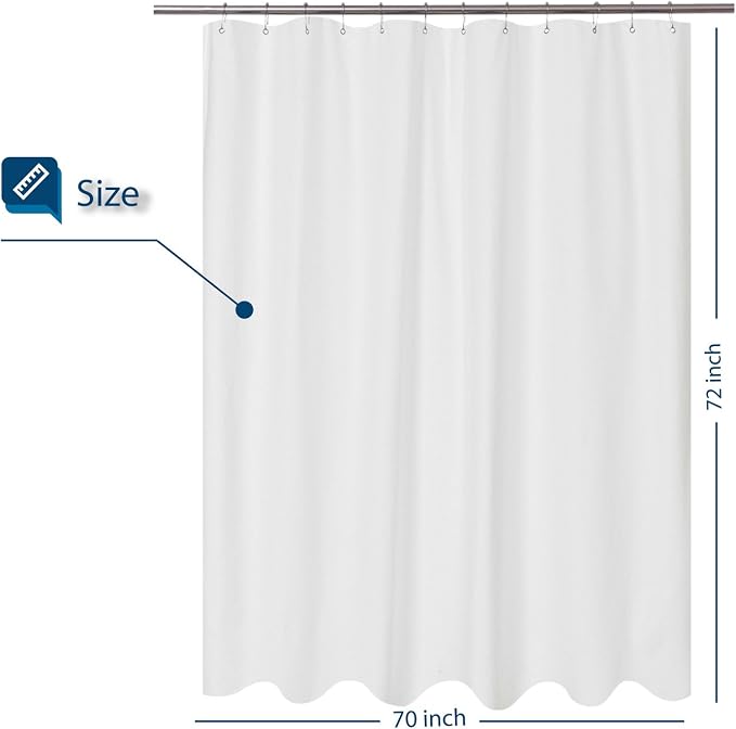 Barossa Design Soft Microfiber Fabric Shower Liner or Curtain White | Hotel Quality, Machine Washable, Water Repellent 70W x 72H Lightweight Cloth Shower Curtain for Bathroom/Tub