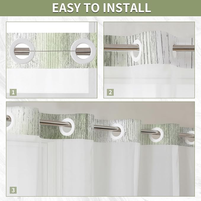 Hookless Shower Curtain with Snap in Liner, Green No Hook Shower Curtains for Bathroom，Shower Curtain and Liner Set for Bathroom Decor,Waterproof & Washable,72W x 75L Inch