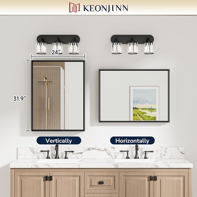 Keonjinn 24 x 32 Inch Brushed Nickel Bathroom Mirror, Aluminum Metal Frame | Rectangular Mirror for Wall, Farmhouse Bathroom Vanity Mirror for Over Sink, Beveled Frame, HD Tempered Glass, Square Corner