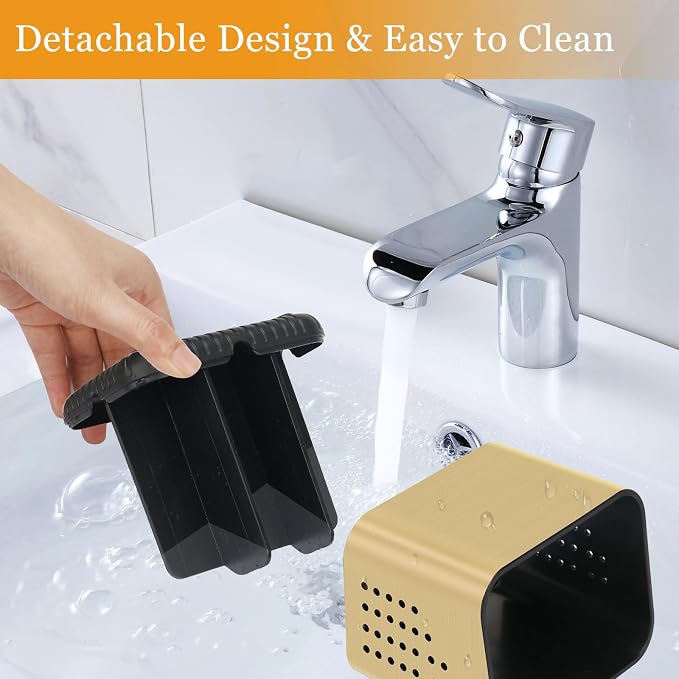 Tooth Brush Holders for Bathrooms, Toothbrush Organizer (Brushed Gold) | Easy To Clean, Drainage, Removable, Non-Slip, 4 Slots ToothBrush Holder for Bathroom Countertop Organizer