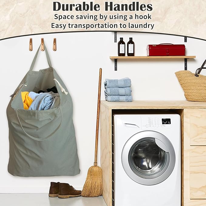 Cotton Canvas Laundry Bag 33"Wx 35"H, Extra Large Heavy Duty, XL cottonGrey | Thick Canvas Fabric, with Handles & Drawstring Closure, Washable Basket Liner Replacement, Home Storage Sack, 1Pack