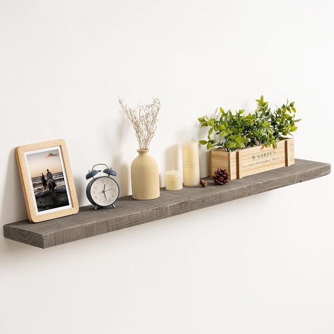 44 Inch Long Solid Wood Floating Shelves for Wall,Reclaimed Wood Wall Shelf for Storage,8 Inch Deep Heavy-Duty Wall Mounted Shelves with Invisible Brackets for Living Room,Bedroom,Kitchen,Grey