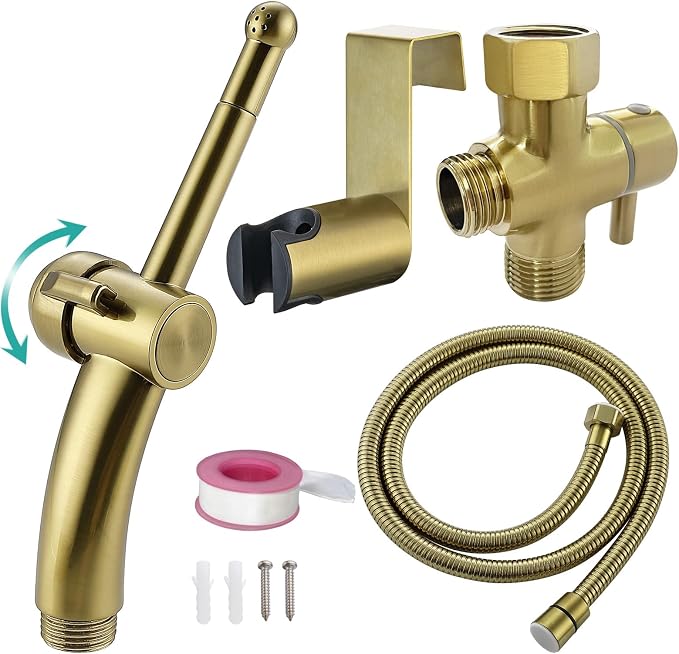 BARROCK Bidet Sprayer for Existing Toilet, Advanced Handheld Ergonomic Jet Spray Set with Precision Water Pressure Control for Muslim Shower/Feminine Hygiene/Pet Cleaning, Brushed Gold