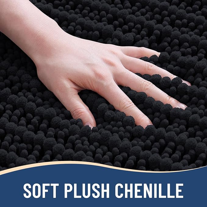 Arotive Bathroom Rugs Mat 60x24, Soft Absorbent Chenille Shaggy Bath Mat | Black, Machine Wash Dry, Bath Rugs for Bathroom Floor, Tub and Shower, Home Decor Accessories