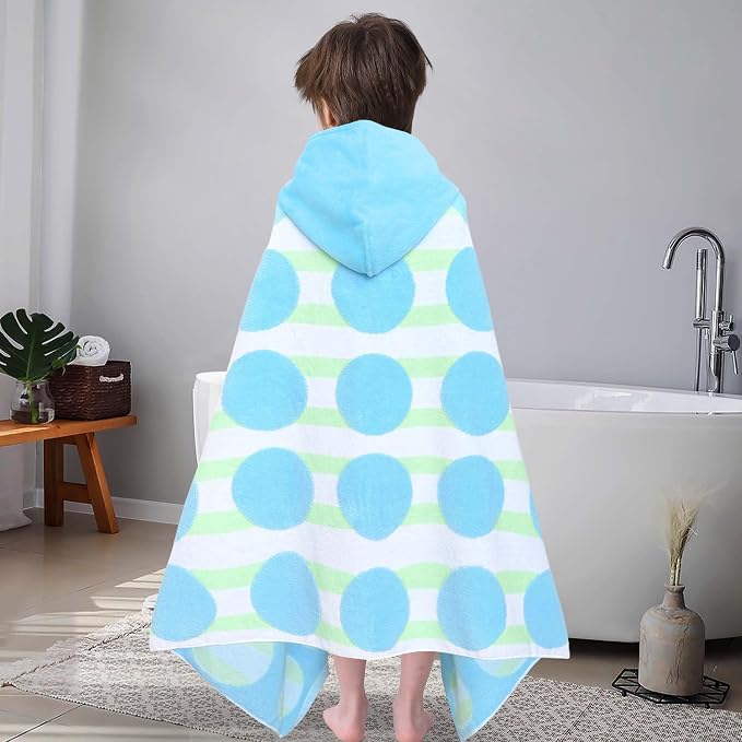 VOOVA & MOVAS Toddler Beach Towel (3-10Years), Absorbent Quick Dry Lightweight Towel Wrap with Hood for Pool | Swim | Bath, Blue Dot Strip