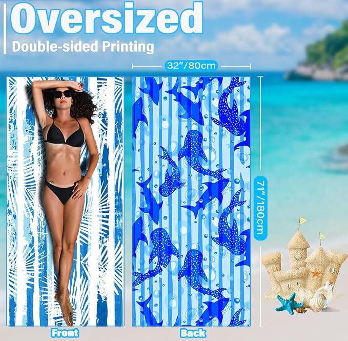 Widdonen Microfiber Beach Towel,Compact 2 Pack-71x32 Inch with Bag Travel | Extra Large,Lightweight,Thin,Sand Free,Quick Dry,Absorbent.Packable for Camping,Swim,Pool,Bath,Picnic,Cruise Essentials Gift