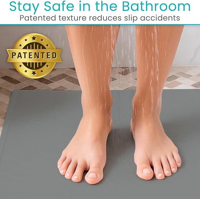 Vive Non-Slip Bath Mat with Suction Cups - 28" x 16" Extra Large Rubber Mat | For Safety & Comfort - Patented Grip Prevents Slips and Falls for Kids, Elderly, Men, Women - XL Non Skid Shower & Tub Cover