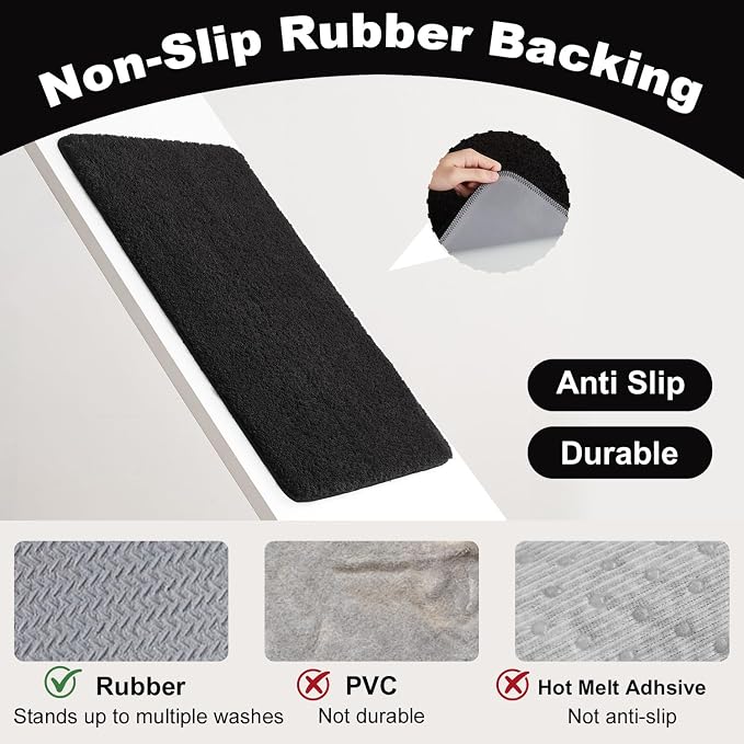 TYUU Toilet Rug, Ultra Soft Toilet Rugs U Shaped Machine Washable Non Slip Absorbent Quick Dry Toilet Mat with Rubber Backing, Black 20" x 24" U Shape