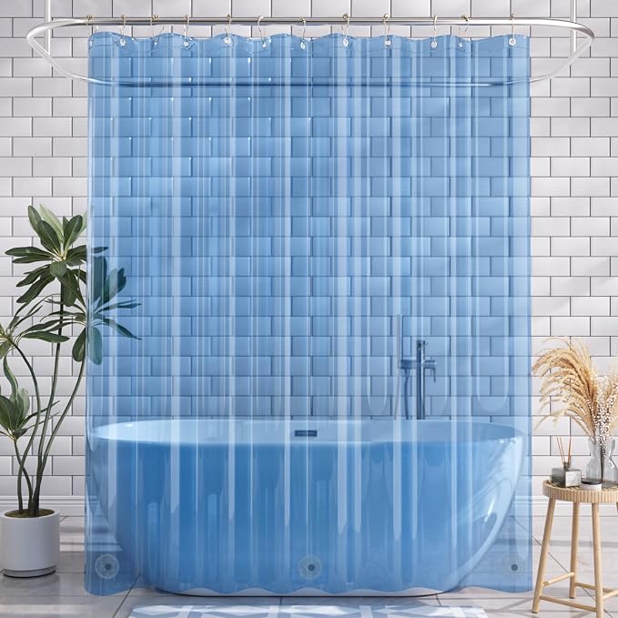 AmazerBath 72x78 Long Shower Curtain Liner, Clear Blue Plastic Shower Curtain Liners, Waterproof PEVA Shower Liner, Cute Lightweight Shower Curtains for Bathroom with 3 Magnets & Rustproof Grommets