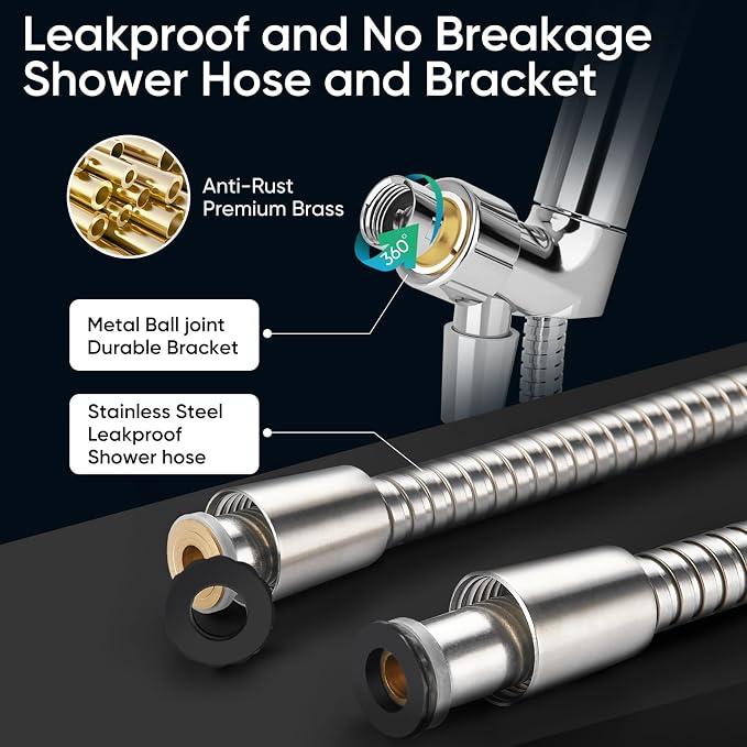 Cobbe 9 Spray Modes Handheld Shower Head, Water-Saving, Brushed Nickel | Power Rinse, 1-Click Pause & Flow Control, 6ft Stainless Steel Hose, Adjustable Brass Bracket