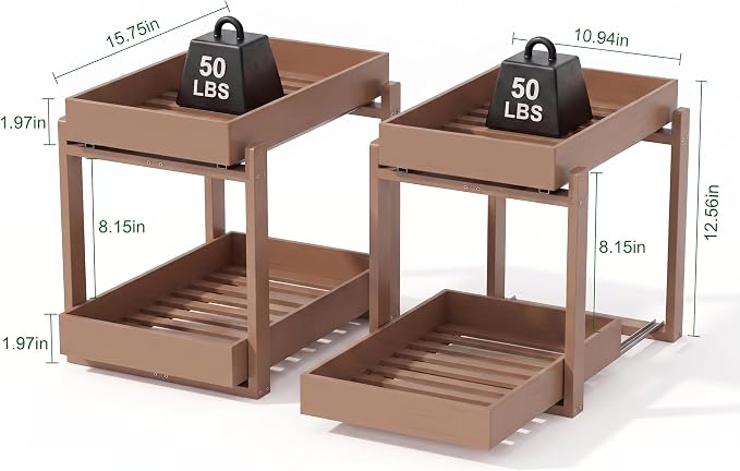 MHXW SXPN Bamboo Under Sink Organizer, 2 Pack Pull Out Cabinet Organizer | 2 Tier Vertical Smooth Slide Out Undersink Storage Shelf | Multi-Purpose Organizer Shelves for Kitchen Bathroom Medicine