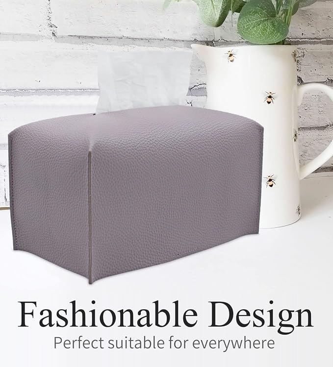 Livelab Tissue Box Cover, Rectangular Modern Decorative PU Leather Tissue Box Case Organizer Holder for Vanity Countertop, Night Stands, Livingroom, Office Desk & Car 9.5X5X5'' | Light Purple