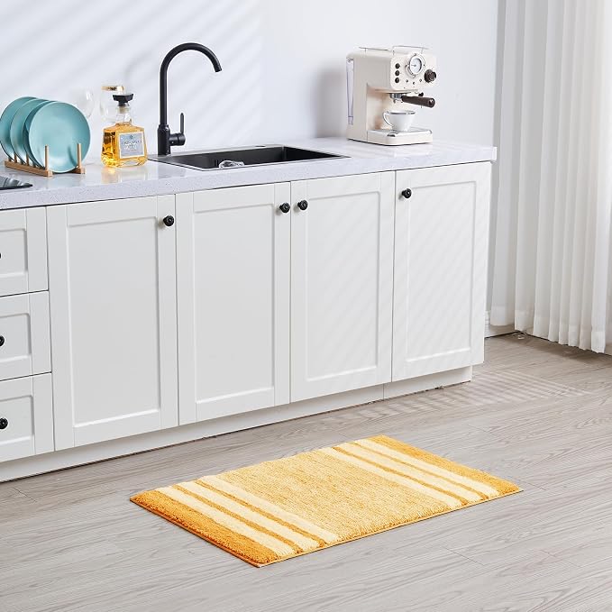 CozeCube Harvest Gold Striped 32"x20" Non Slip Washable Bath Mat | For Bathroom, Fluffy Absorbent Microfiber Bath Mats Machine Wash, Stylish Cute Aesthetic Bathroom Rugs