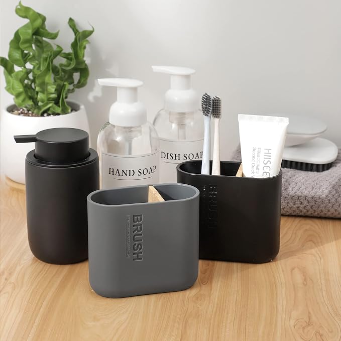 Toothbrush Holders for Bathrooms, Electric Toothbrush Holder 2 Slots, Gray | Countertop Toothbrush Organizer for Toothpaste, Floss, Razor and Bathroom Vanity Accessories Storage