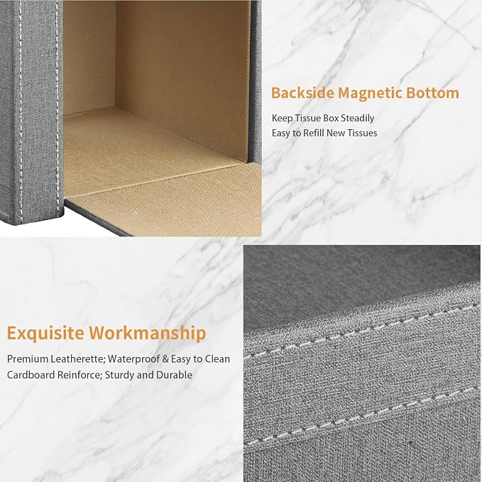 Square Tissue Box Cover with Storage Tray,Modern Decorative Tissue Holder | PU Leather Side Open Napkin Caddy,Facial Paper Dispenser for Bathroom Vanity,Night Stands,Desk,Stylish Home & Office Décor