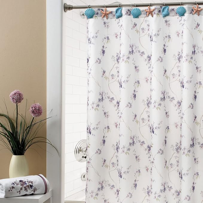 AGPtek® Seashell Shower Curtain Hooks, Blue Seashell, 12PCS | Anti Rust, Decorative Resin, Bathroom Decor, Baby Room Decor, Bedroom & Living Room Decor