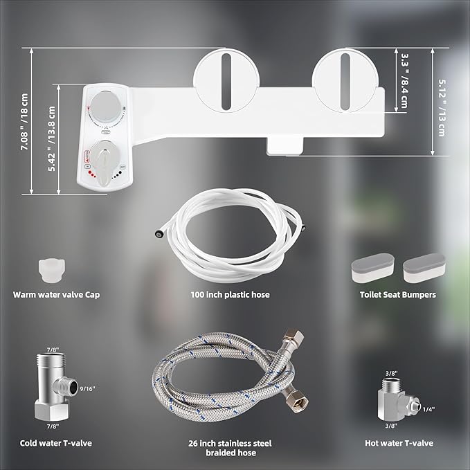 Hibbent Bidet Attachment for Toilet, Hot and Cold Water Spray Non-Electric Dual Nozzle for Frontal & Rear Wash, Adjustable Water Pressure Control, Self Cleaning Water Sprayer, White