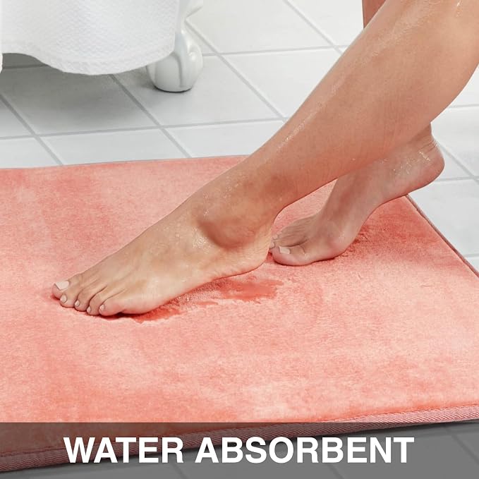 Memory Foam Bath Mat Non Slip Absorbent Super Cozy Velvet Bathroom Rug Carpet (17 inches X 24 inches, Peach)