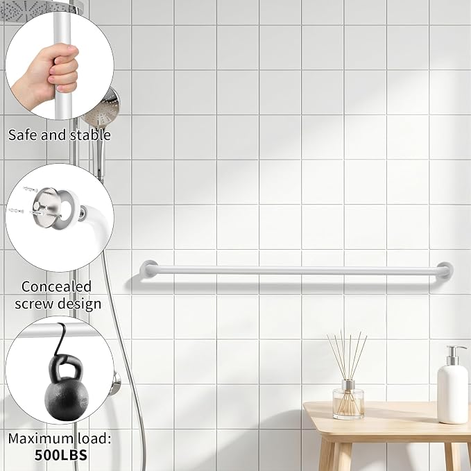 ZUEXT 2 Pack 48 Inch Extra Long White Bathroom Grab Bars, 1.25" Diameter | Bathroom Balance Support Rail, Assist Handle for Handicap Elderly Seniors, Wall Mounted Stainless Steel Bath Safety Handrail