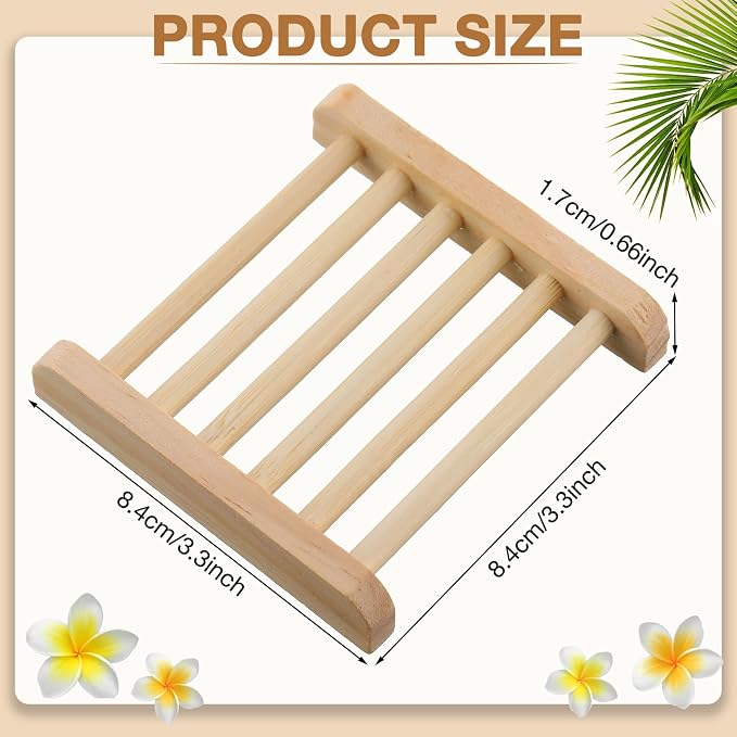25 Pcs Bamboo Wood Soap Dish Bulk Bathroom Wooden Soap Holder Savers Self Draining Dishes Handcraft Tray, 3.3 x 3.3 x 0.67 Inch (Wood Color)