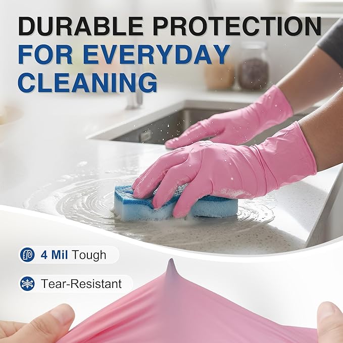 Schneider Medical Nitrile Exam Gloves, Powder & Latex Free, Pink | Disposable for Medical Exams, Cooking, Food Prep, Cleaning, Home, Household Use, 4Mil