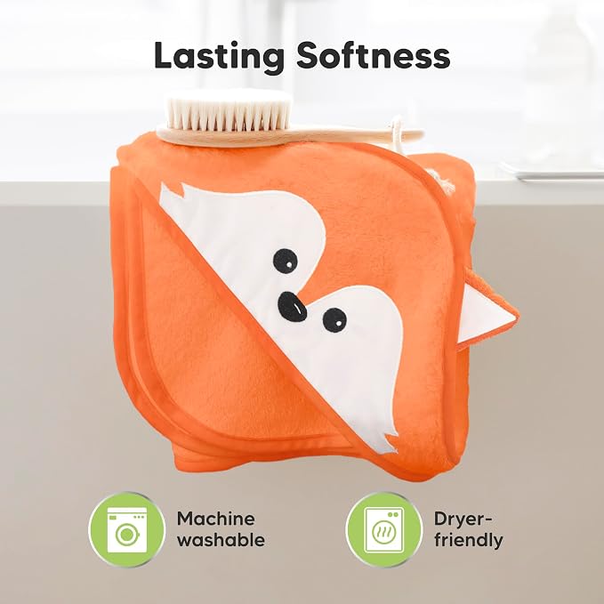 KeaBabies Hooded Baby Towel for Newborn, Baby Bath Towels (Fox, 30x30) | Viscose Derived from Bamboo, Large Baby Towels with Hood, Boys, Girls, Toddler, Soft Absorbent Baby Bath Essentials