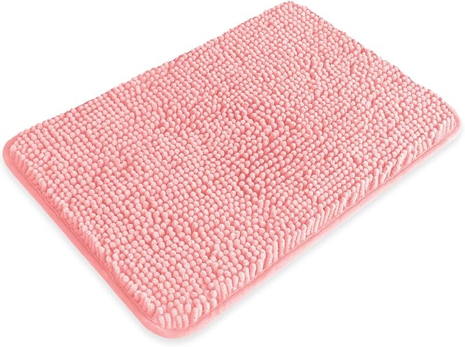 Small Bathroom Rug 12"x18" – Washable and Absorbent Bath Mat, Non Slip, Thick Soft Chenille Bath Rugs for Bathroom, Shower, Sink, Dog mat(Pink)