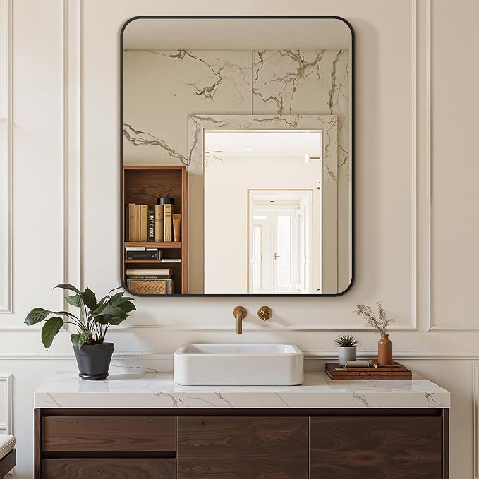 Bathroom Vanity Mirror, Black Framed Mirror for Over Sink, 36x30 | HD glass, distortion-free for makeup and grooming, Sturdy frame, all mounting hardware, hangs horizontal or vertical