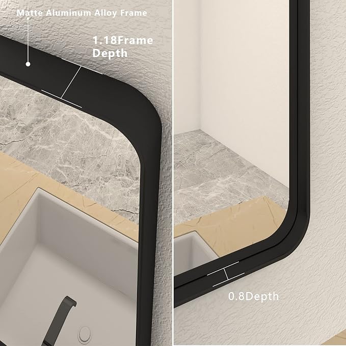 50x40 Inch Black Metal Framed Bathroom Mirror for Wall | Black Matte Bathroom Vanity Mirror, Rounded Rectangle, Anti-Rust, Tempered Glass, Hangs Horizontally or Vertically