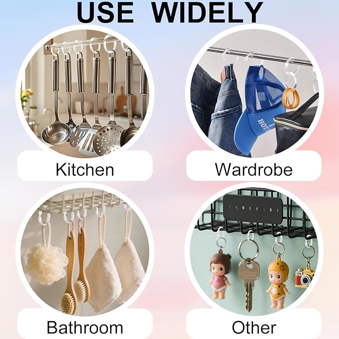 Kutesna 12 PCS Plastic Shower Curtain Rings, Clear Shower Curtain Hooks | O Shape, Resin Materials,Rust-Proof,Easy Snap Closure Shower Rings,Shower Hooks for Shower Curtain,Curtain Hooks for Bathroom