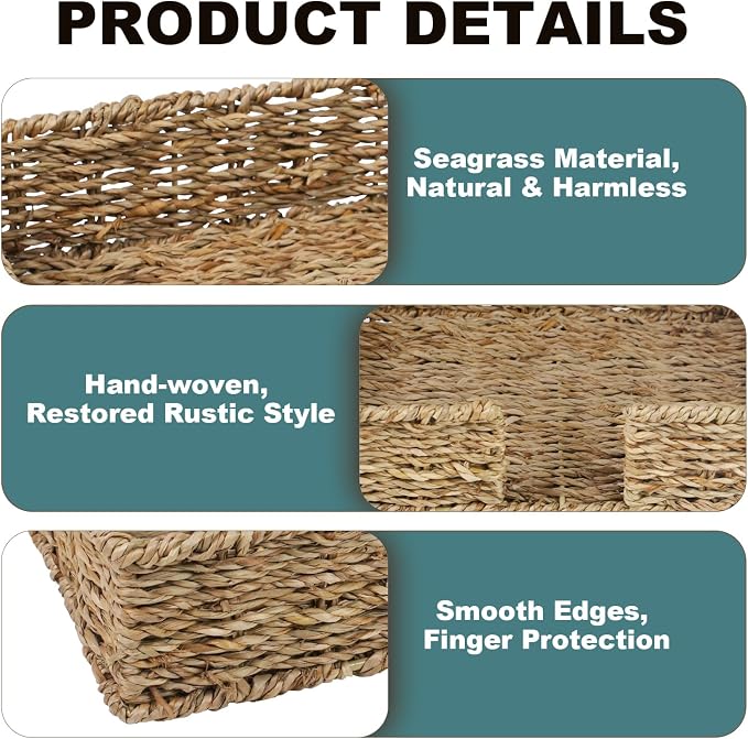 Kordory Seagrass Disposable Guest Towel Holder Tray for Bathroom, Farmhouse | Wicker Bathroom Napkin Holder, Rectangular Hand Towel Holder Tray for Home, Hotel, Shopping Center