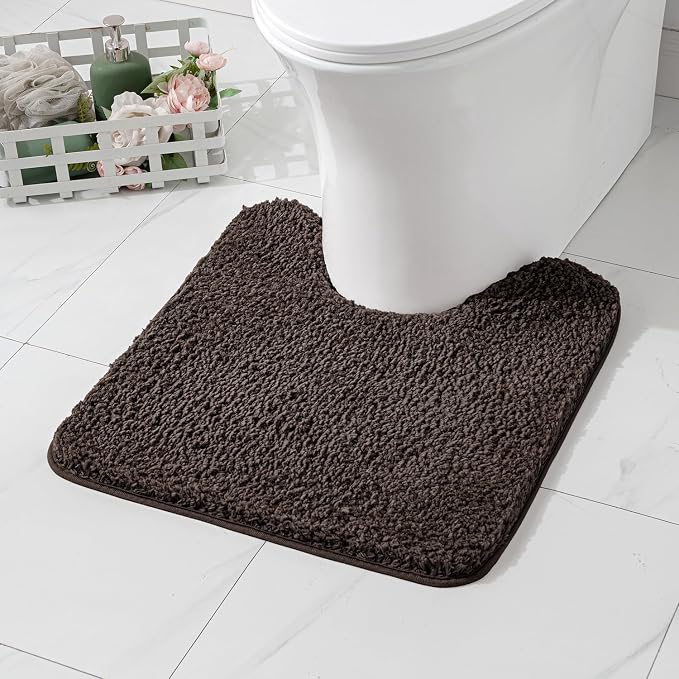 MIULEE Brown Toilet Bathroom Rug U-Shaped Microfiber Bath Mat 20x20 Inch | Absorbent, Non Slip, Quick Dry, Fluffy Bath Rugs for Bathroom Floor Tub Showers, Machine Washable