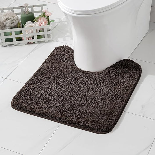 MIULEE Brown Toilet Bathroom Rug U-Shaped Microfiber Bath Mat 20x24 Inch | Absorbent, Non Slip, Quick Dry, Fluffy Bath Rugs for Bathroom Floor Tub Showers, Machine Washable