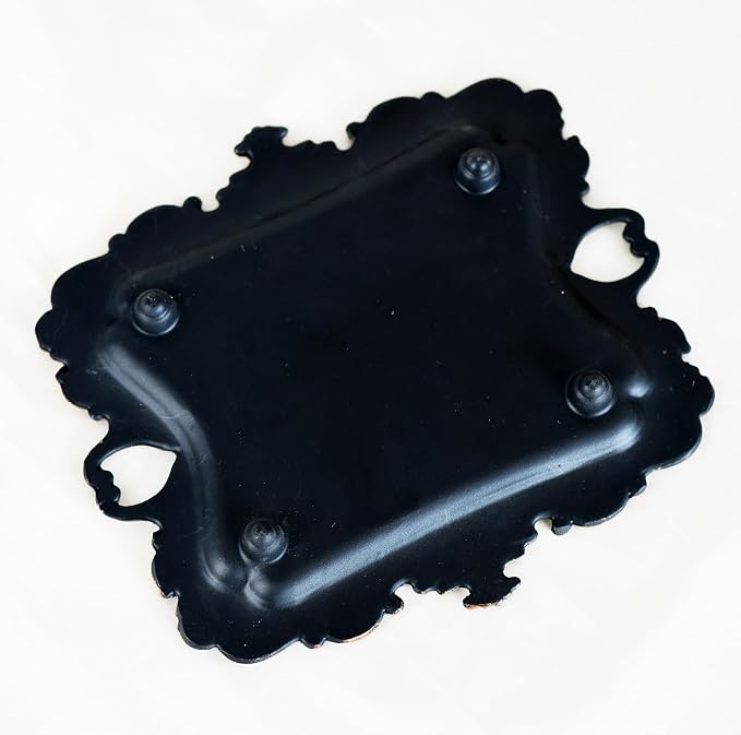 Funly mee 8 x 7 inches Antique Trinket Dish Vintage Jewelry Tray, Ring Holder (Black & Gold, M)